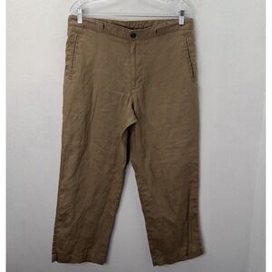 Tasso Elba 34x30 Beige 100% Linen Flat Front Straight Mens Pants Resort Wear